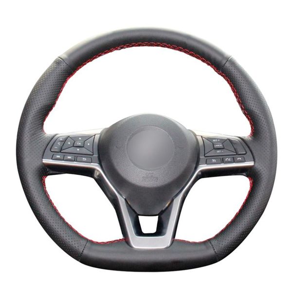 

hand-stitched black pu artificial leather car steering wheel cover for x-trail qashqai leaf micra altima rogue (sport