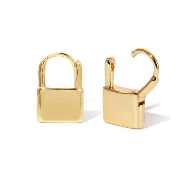 

lozrunve italian 925 sterling silver plain padlock lock shape huggie earrings 2020, Golden;silver