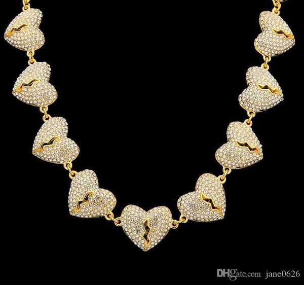 

hip hop iced out bling heart broken diamond punk chain link novel necklace jewelry men002, Silver