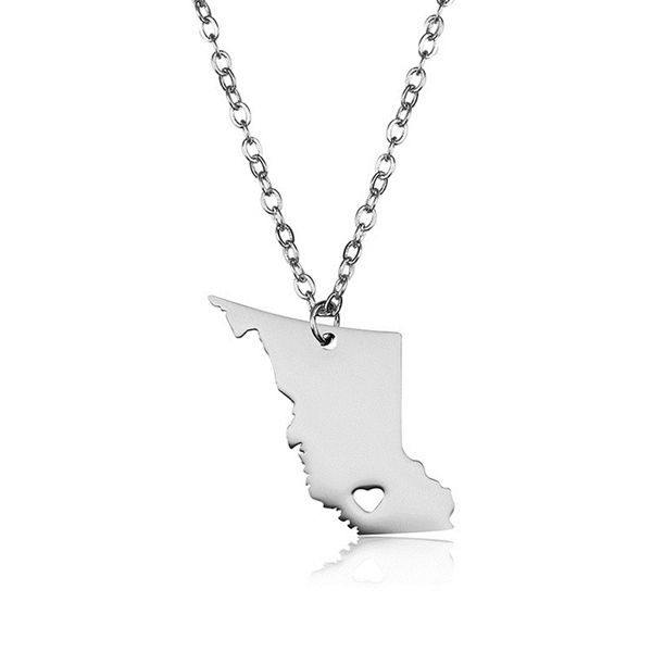 

elfin new 304 stainless steel british columbia map necklace canada map heart pendant necklace women jewellery, Silver