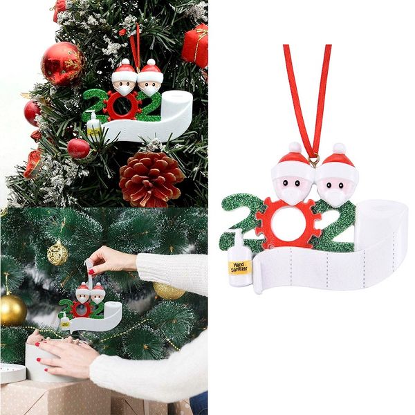 

2020 new year santa claus with masks image decoration for christmas trees resin baubles ornaments with hand sanitizers quarantine souvenirs
