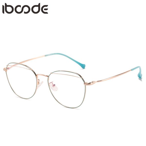 

iboode vintage metal glasses frame women men clear lens eyeglasses female goggle spectacles frame plain mirror eyewear, Black