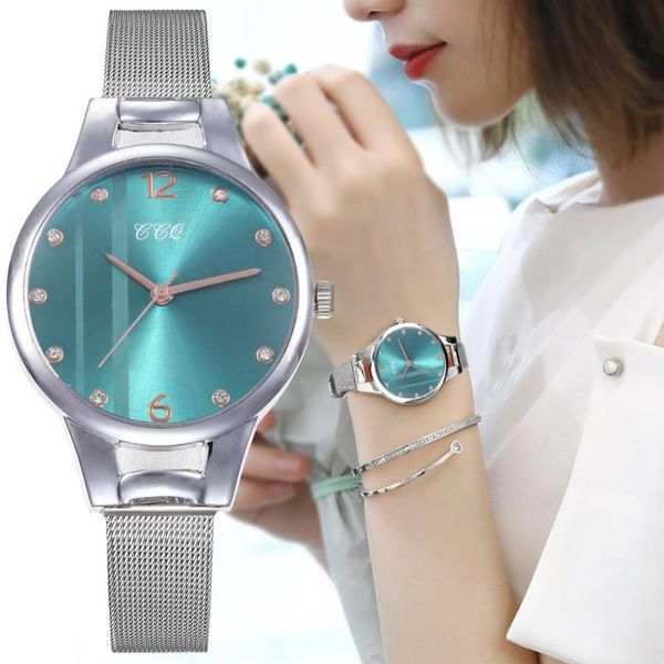 

wristwatches ccq casual quartz stainless steel band marble strap watch analog wrist female watches gifts for women woman, Slivery;brown