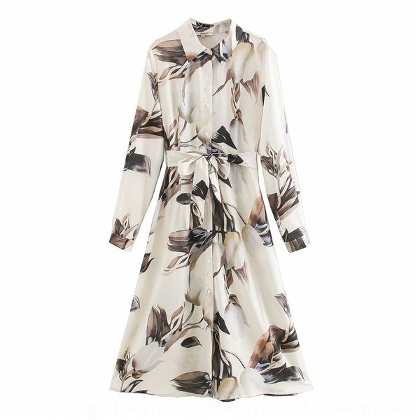 

2020 spring and summer new elegant long skirt slim-fit printed lace-up shirt dress high waist medium-length dress for women fytkb, Black;gray