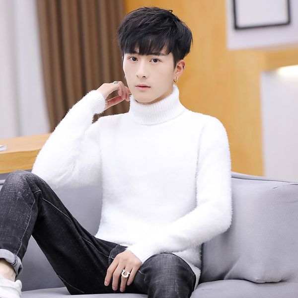 

2020 new winter high neck thick warm sweater men turtleneck brand mens sweaters slim fit pullover men knitwear male double coll, White;black