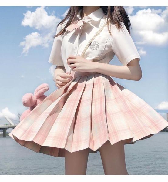 

jk sweet japanese uniform two-piece pleated skirt hipster uniformes estudiantes japan school uniform womens clothing, White