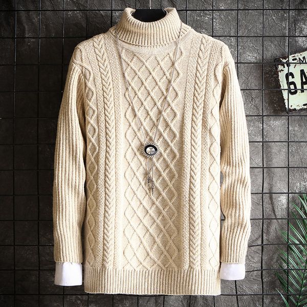 

2020 men's turtleneck warm sweater youth thick twist fashion turtleneck sweater, White;black