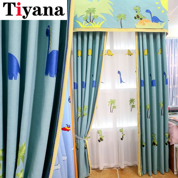 

cartoon dinosaur embroidered curtain for kids boys bedroom cotton linen curtain blackout window treatment panel jk073y