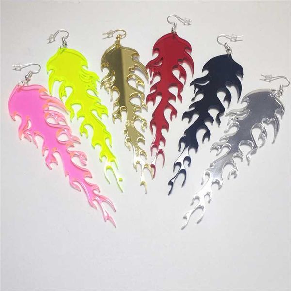 

new fire flame drop earrings for women long 11cm/4.3'' dangle earring woman girls jewellry neon green pink acrylic accessories, Silver