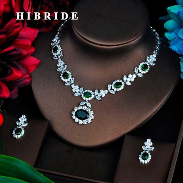 

hibride luxury green cz jewelry sets for women pendant set bijoux femme accessories flower design jewelry gifts n-574, Silver