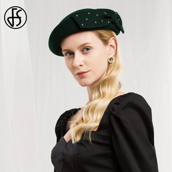 

fs women girl beret cap french artist wool winter hat vintage berets hats solid color elegant lady party caps, Blue;gray