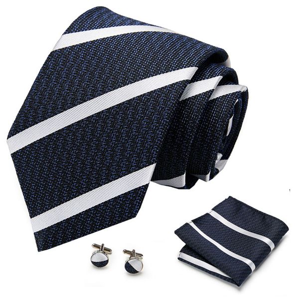 

vangise 8cm tie sets new design for men plaid & dot & paisley tie handkerchief cufflinks sets business wedding party neck ties, Black;gray
