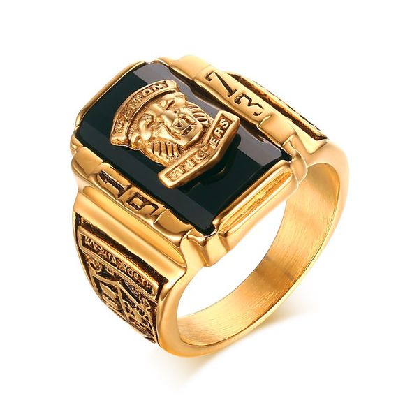 

size 7-15# gold tone stainless steel colorful rhinestone 1973 walton tigers signet rings for men male, Golden;silver
