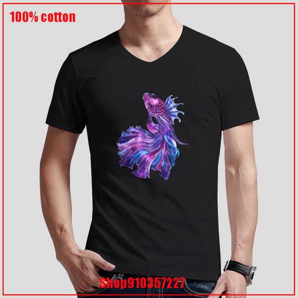 

violet fight fish v-neck t-shirt summer soft cotton loose shirts print shirts anti-wrinkle cotton pop homme tees
