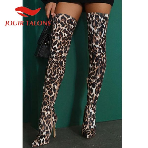 

boots jouir talons big size 43 shoes woman pointed toe leopard over-the-knee thin heels multicolor, Black