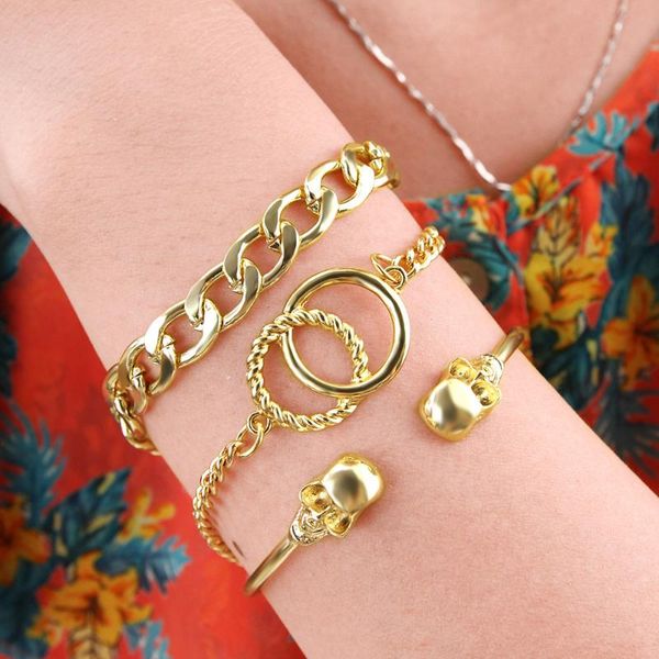 

gold chain double o charms bracelets women popular jewelry female personality skull matel ladies multilayer bracelet sl20023, Golden;silver