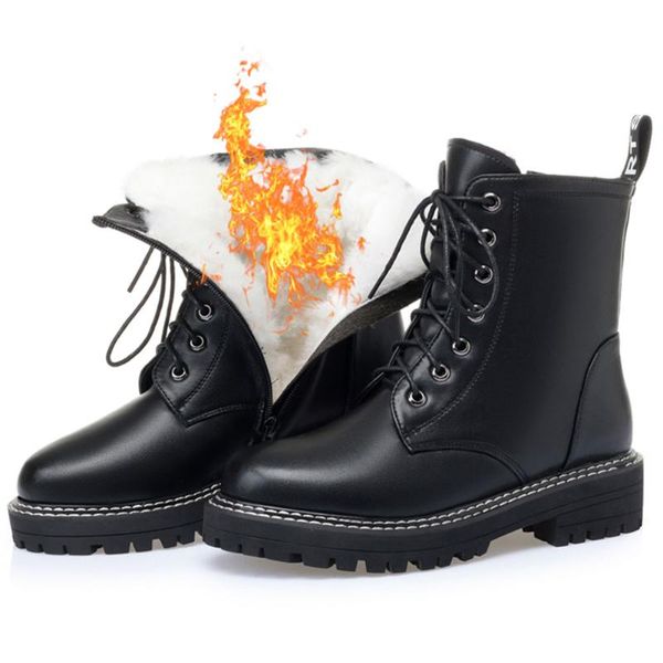 

2020 большие размеры 43 моды шерсти зимы теплый шерсти плюша снег сапоги обувь женщина из натуральной кожи мотоциклы boots, Black