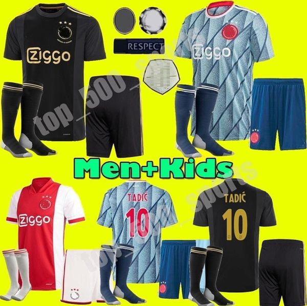 

men kids 2020 2021 fc ajax soccer jersey home away 20 21 neres tadic ziyech promes men youth 50th football jerseys shirt, Black