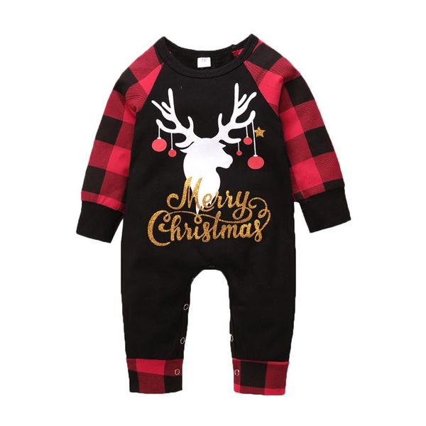 

merry christmas newborn baby boy girl plaid long sleeve deer print cotton romper jumpsuit xmas clothes, Blue