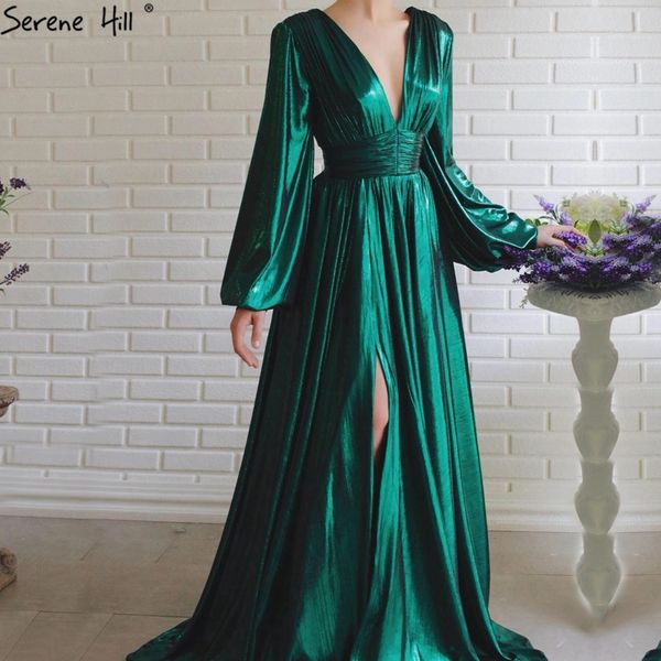 

party dresses green satin a-line simple v-neck evening 2021 long sleeves silk formal gowns serene hill la70556, White;black