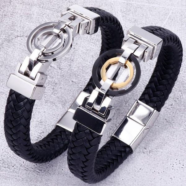 

golden stainless steel friendship mens bracelets & bangles 2020 braided leather wrap bracelet men jewellery dropshipping gifts, Golden;silver