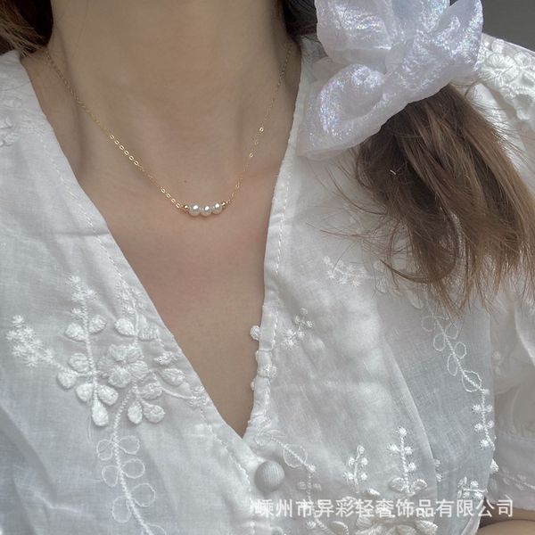 

necklace female choker pearl simple temperament japanese smile for mom ins internet celebrity smiling face 14k gold package, Silver