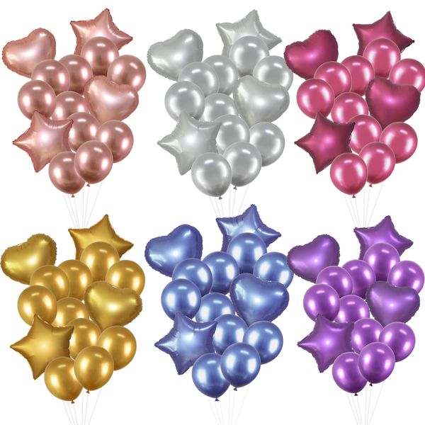 

party decoration 14pcs rose gold 12inch metal pearl latex balloons star heart foil balloon wedding birthday favor metallic confetti globos