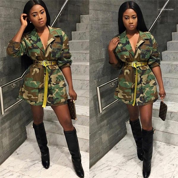 

streetwear turn down collar long sleeve pocket outwear jackets plus size fashion camouflage long coat women spring autumn casual, Black;brown