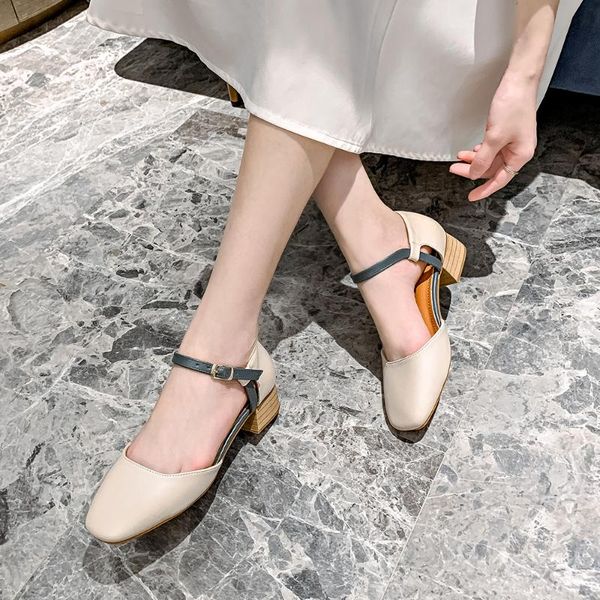 

famtiyaa ladies med heels sandals woman ankle strap summer shoes female casual sandales for women 2020, Black