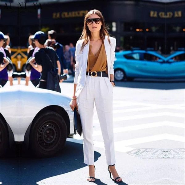 

women's two piece pants women business suits white jacket+pants formal ladies elegant pant office uniform style female trouser suit cus