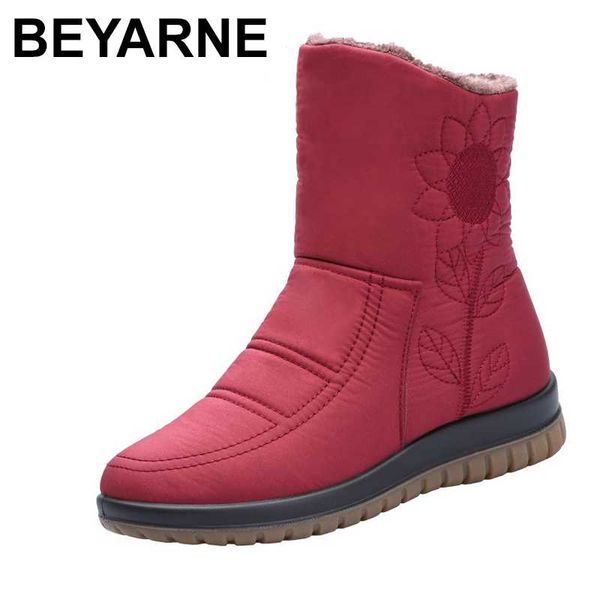 

beyarnewomen boots 2020new waterproof snow boots non-slip embroidered mother plus size flat women winter bootse1055, Black