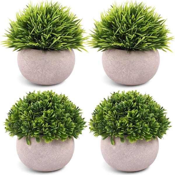 

decorative flowers & wreaths 4 pieces of artificial mini potted plants, plastic shrubs, fake plants for home, office, decoration