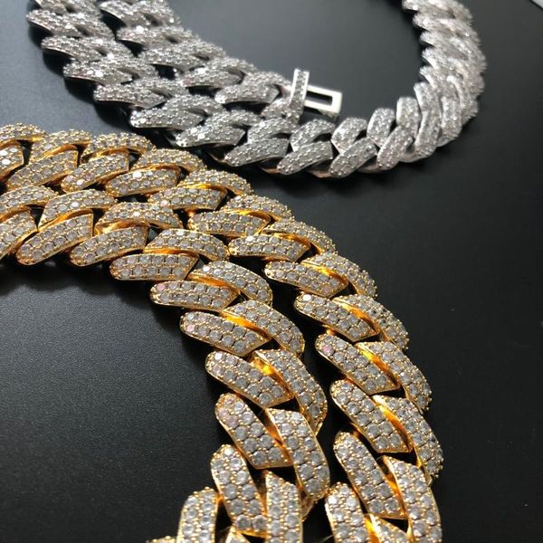 

iced out 2 rows stones prong cuban link chain hiphop miami chain, Silver