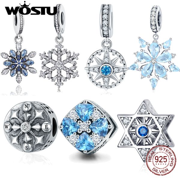 

wostu wholesale real 925 sterling silver snowflake charms beads fit original wost bracelet pendant authentic diy jewelry zbbs240
