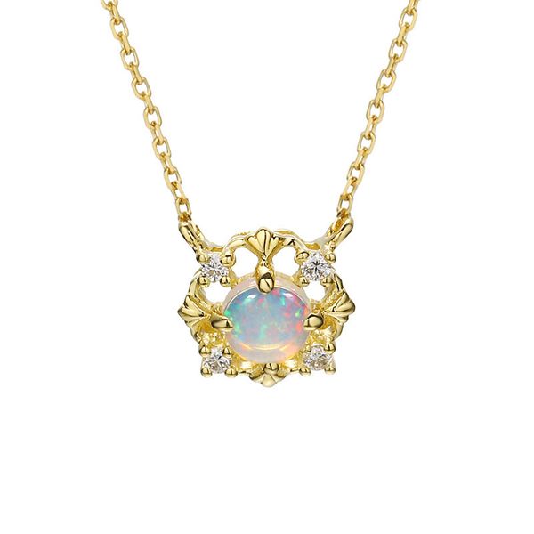 

natural opal 925 sterling silver necklaces for women vintage hollow pattern pendant necklaces chain bridal jewelry accessories
