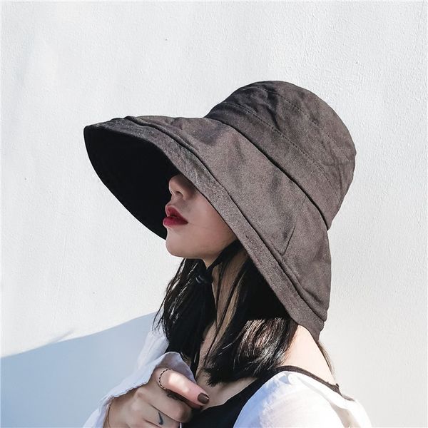 

beanie/skull caps cotton and linen breathable solid color big brim fisherman hat casual all-match summer sunbonnet female foldable bucket, Blue;gray