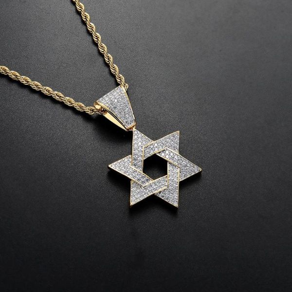 

ear custom hiphop jewelry men's micro pave cubic zircon star of david charm hexagon necklace iced out pendant homme, Silver