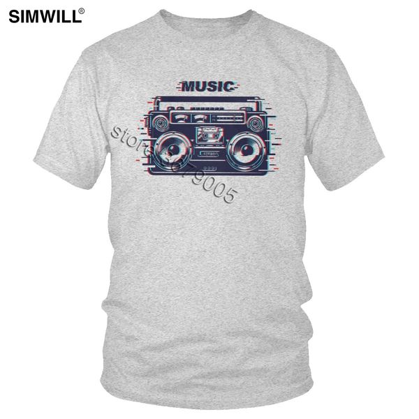

classic 80s old school t shirt men cotton retro sound music player t-shirt short sleeved round neck glitch art radio graphic tee