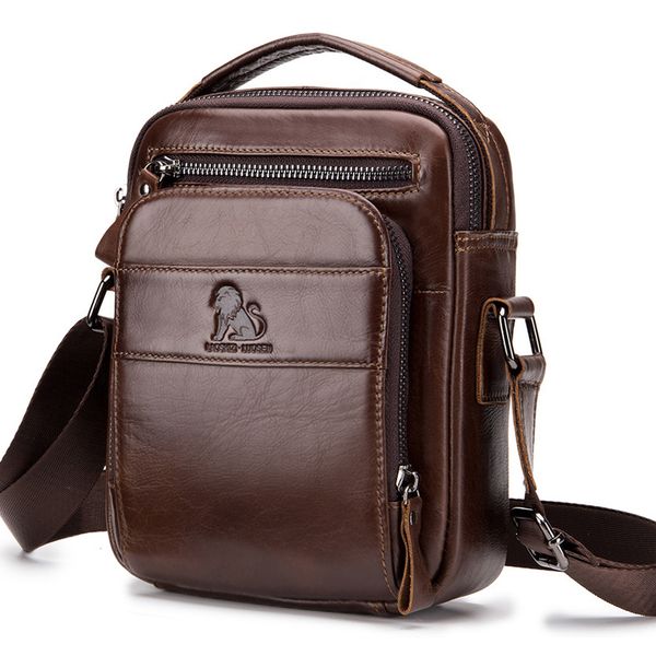 

fashion genuine leather mens bag retro casual work male shoulder bag zipper travel crossbody bolsa messenger bags