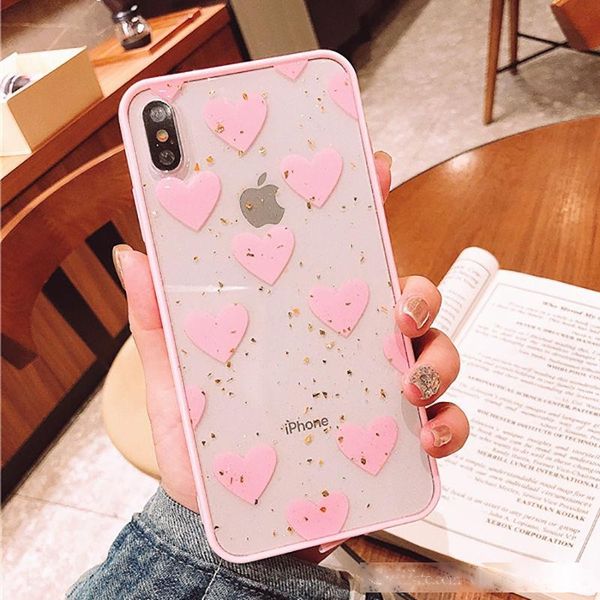 

transparent bling glitter love heart phone case for iphone x xr xs max 6 6s 7 8 plus shining sequin soft silicon back cover