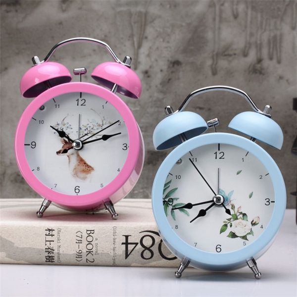 

creative nordic round small alarm clock deskmini metal luminous alarm clock bedroom office deskdecor seat