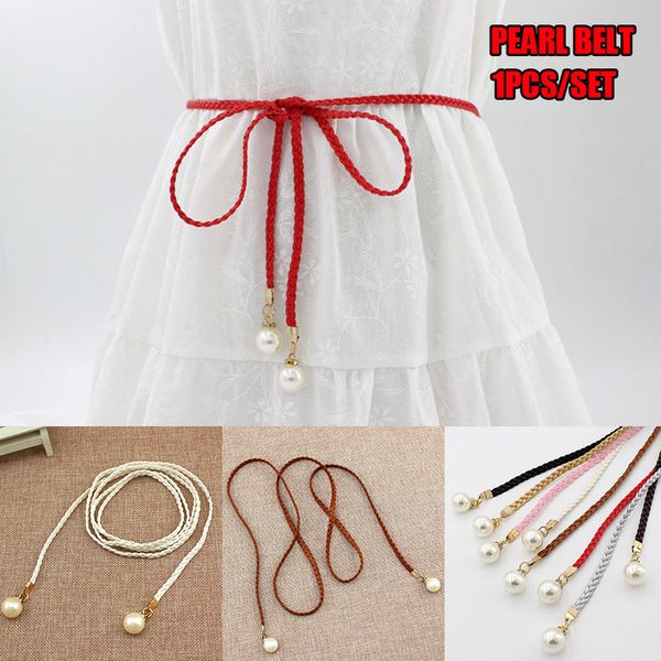 

женщины моды knotted талия цепи платье сплетенные талии rope женский декоративное pearl пояс k2, Black;brown