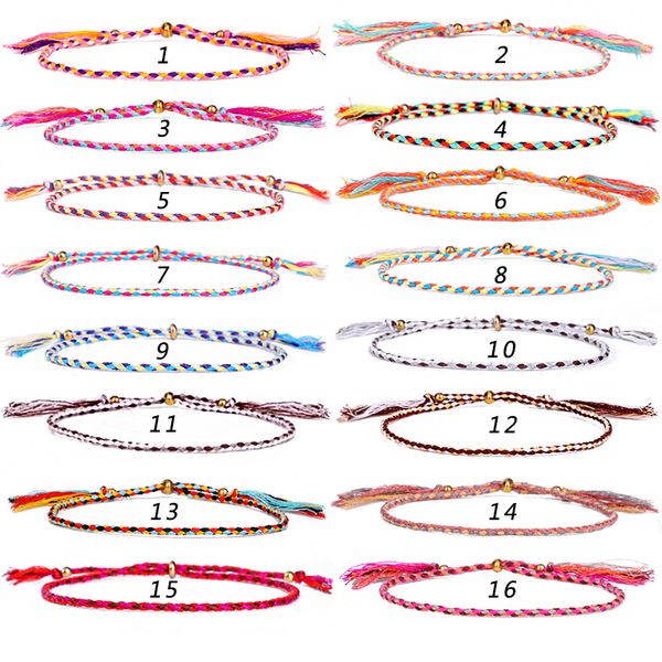 

16 colors tibetan cotton rope copper beads tassel bracelet adjustable size bracelet, Golden;silver
