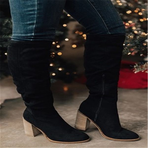 

boots 2021 women suede boot autumn winter fashion side zipper high heel rubber wear-resistant non-slip sole over the knee, Black