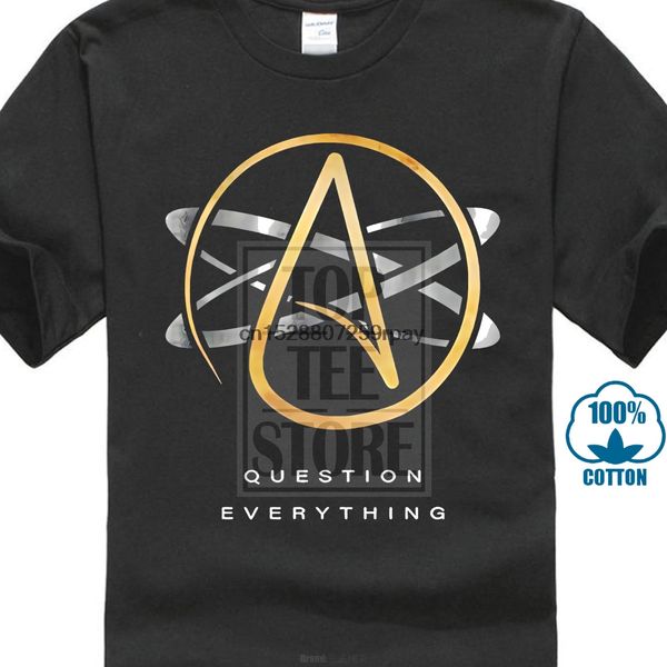 

funny men t shirt white t shirt tshirts black tee atheist logo science atom symbol question everything t shirt for men fashion