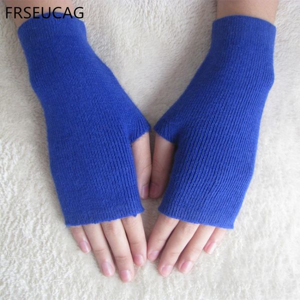

five fingers gloves ladies fashion wild cashmere solid color knit short half-finger autumn and winter models multicolor optional, Blue;gray