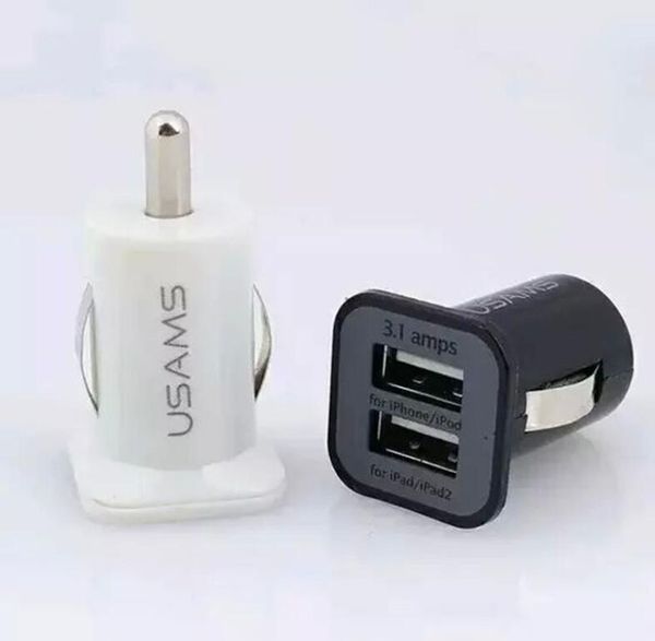 

usams car charger 3.1a dual usb port 2 port car charger for all smart phones
