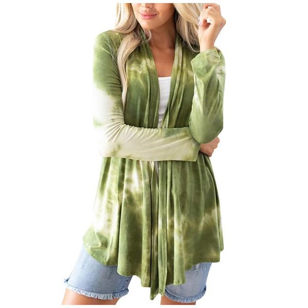 

women fashion loose tie-dyed medium length shawl sweater cardigan women casual thin coats solid color shawl female, White