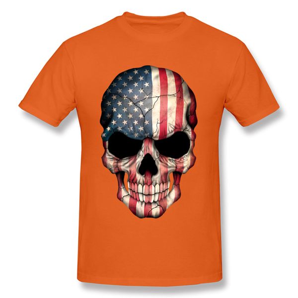 

2018 orange t shirt 100% cotton fabric plus size europe tshirt for men american flag skull full print t shirt 3d