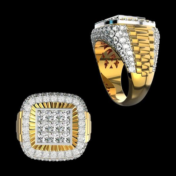

men's fashion accessories white crystal birthstone ring boyfriend birthday anniversary gift ring banquet engagement wedding band, Golden;silver